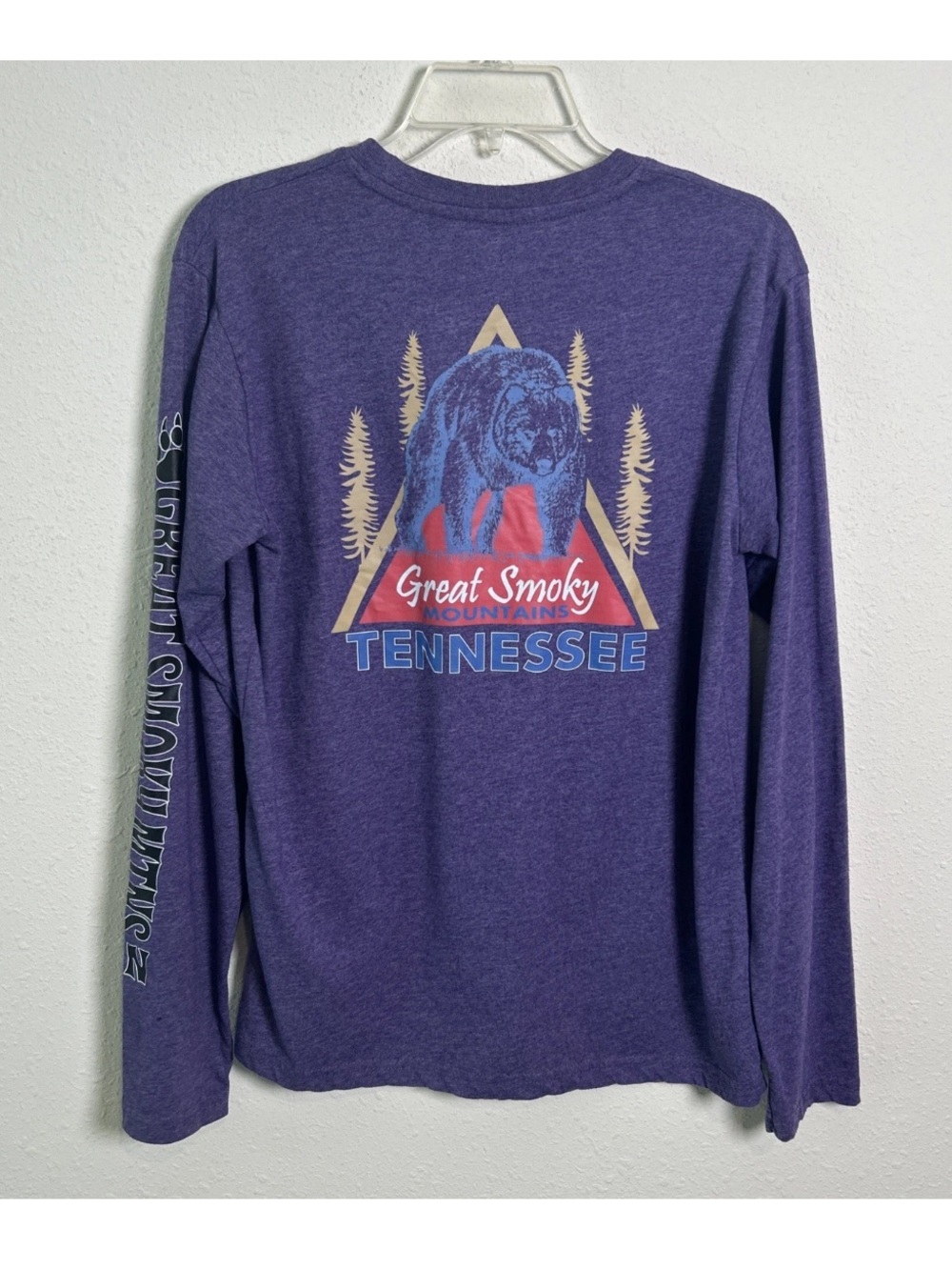 Great Smoky Mountains Tenn. Long Sleeve Double Sided Bear Tee Purple Men’s Sm